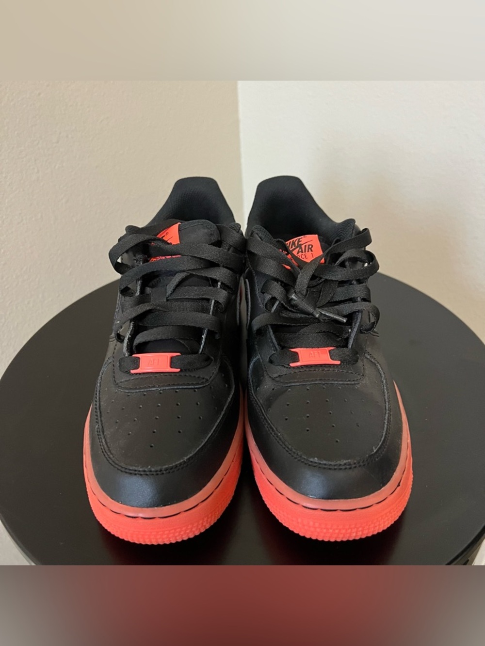 Nike Air Force 1 Low - Black with Coral/Orange Sole - Picture 5 of 5